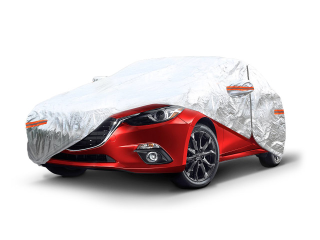 Autohoes met ritssluiting, reflecterend, 120gr + katoen, Zilver, maat: M, 430x165x120cm