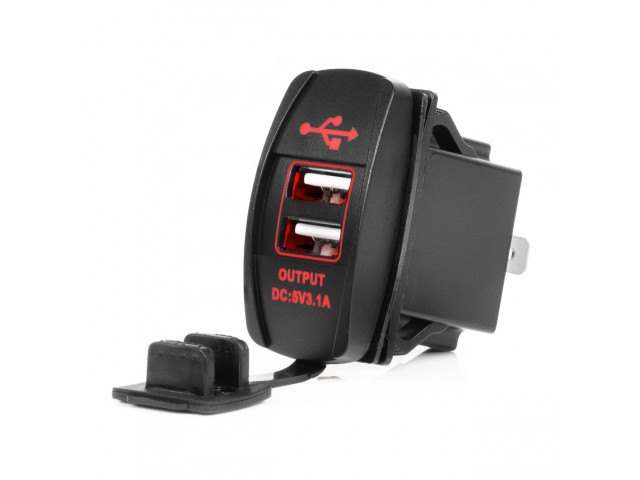 Waterdichte inbouw USB lader, 2x USB A 12/24V 3.1A 