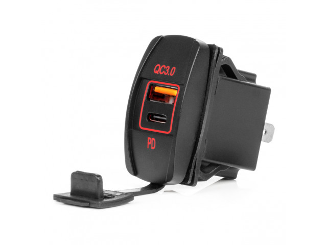 Waterdichte inbouw USB lader, USB A & USB C QC 3.0 12/24V