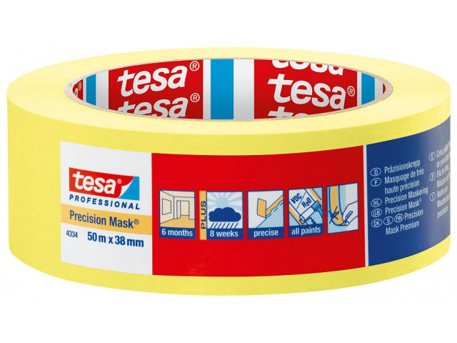 Tesa Precision Mask Indoor 04334  L.50mtr x B.38mm Geel (Per 4 Stuks)