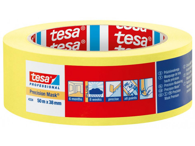 Tesa Precision Mask Indoor 04334  L.50mtr x B.38mm Geel (Per 6 Stuks)