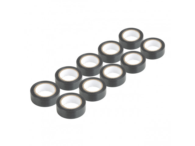 Set van 10 zwarte PVC-isolatietapes, 19 mm x 10 m x 0,13 mm Set van 10 zwarte PVC-isolatietapes, 19 mm x 10 m x 0,13 mm
