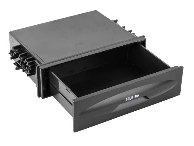 Opbergvak voor 2-DIN frontpanelen, lade om vast te schroeven