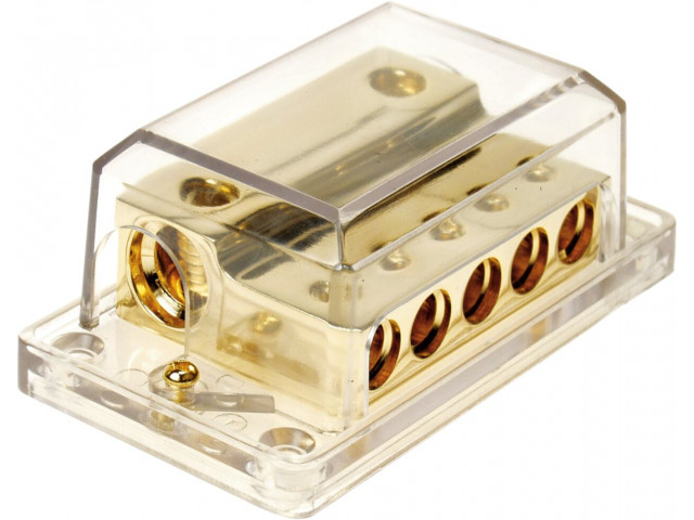 Power distribution block (gold) 2x35-50 mm² in / 5x20 mm out