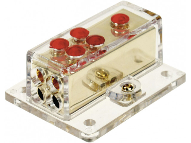 Power distribution block (gold) 1x20 mm² in / 4x10 mm² out