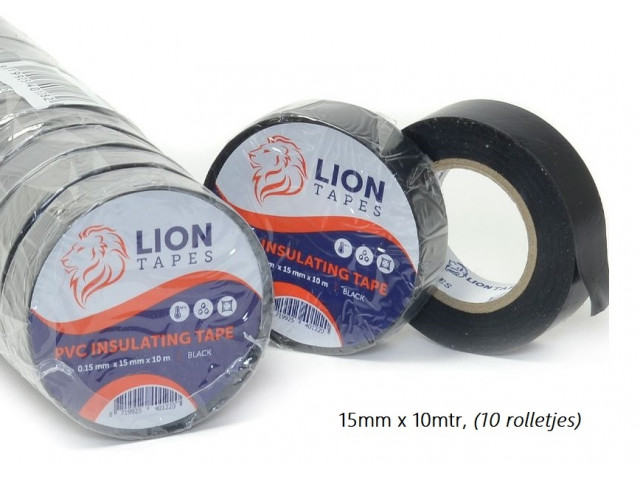 Lionbrand isolatietape 15mm x 10 meter zwart, 10 rolletjes, (150% oprekbaar!!) Lionbrand isolatietape 15mm x 10 meter zwart, 10 rolletjes, (150% oprekbaar!!)