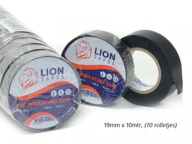 Lionbrand isolatietape 19mm x 10 meter zwart, 10 rolletjes, (150% oprekbaar!!) Lionbrand isolatietape 19mm x 10 meter zwart, 10 rolletjes, (150% oprekbaar!!)