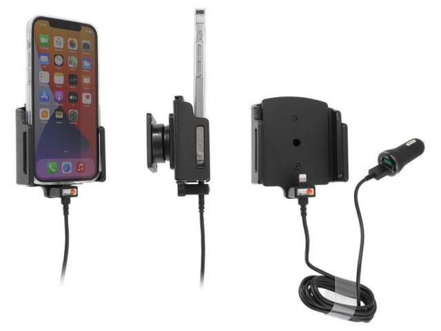 Apple iPhone 13 / 13 Pro , Actieve verstelbare  houder met 12V USB SIG-Plug 70-83mm