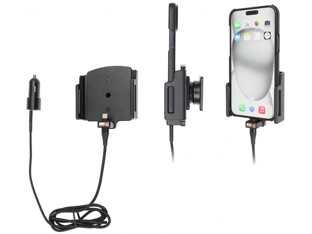 Apple iPhone 15 Plus / 15 Pro Max , Actieve verstelbare  houder met 12V USB SIG-Plug 70-83mm