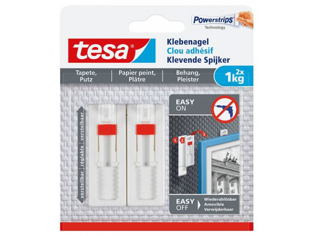 Tesa® Verstelbare Klevende Spijker voor behang & pleisterwerk 1kg.2 in blister (per 8 stuks)