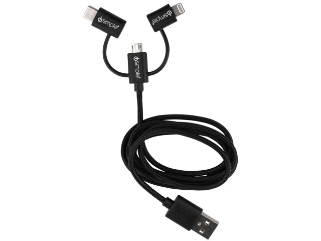 iSimple Datakabel USB naar Lightning / Micro USB / USB C 1m zwart