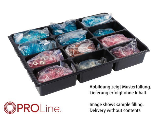 PROline Werkplaatskast assortiments bak, 12 vakken - inleg tray ten behoeve lade 335x238x45mm